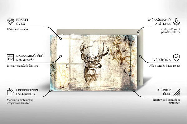 Chopping board glass Illustration deer animal