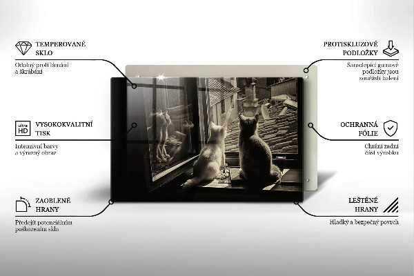 Chopping board glass Cats city and window