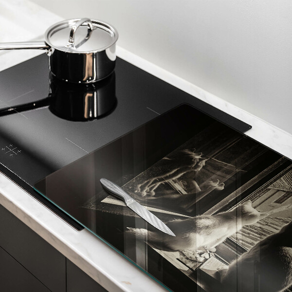 Chopping board glass Cats city and window