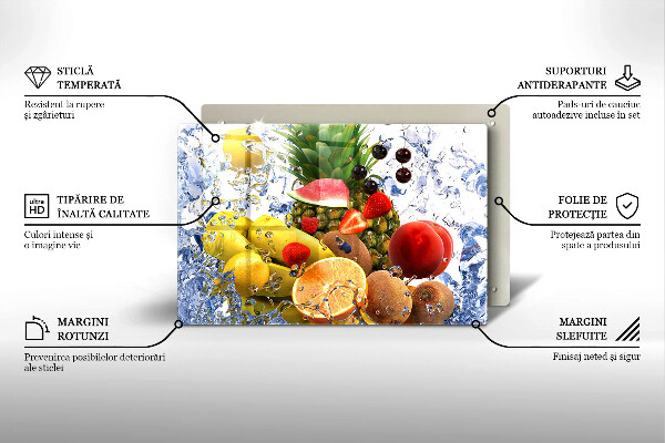 Chopping board glass Juicy fruit and water