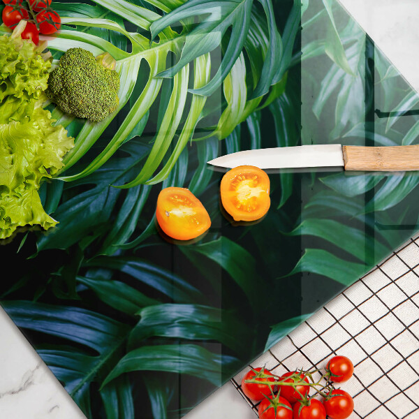 Glass cutting board Monstera wild leaves
