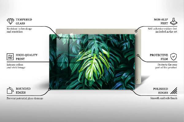 Glass cutting board Monstera wild leaves