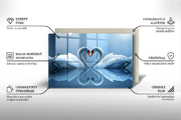 Chopping board glass Two swans heart
