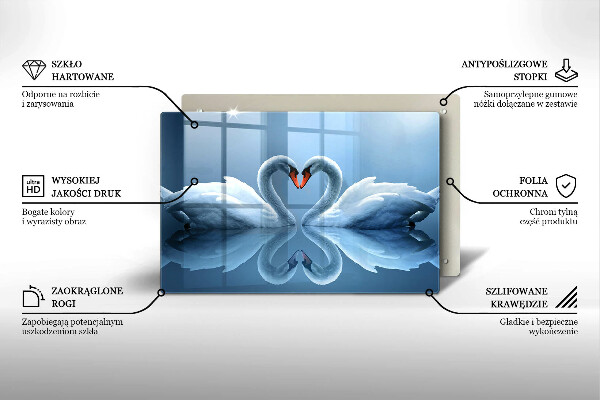 Chopping board glass Two swans heart