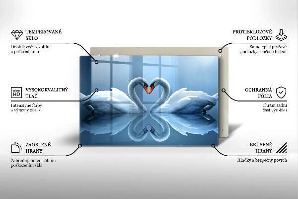 Chopping board glass Two swans heart