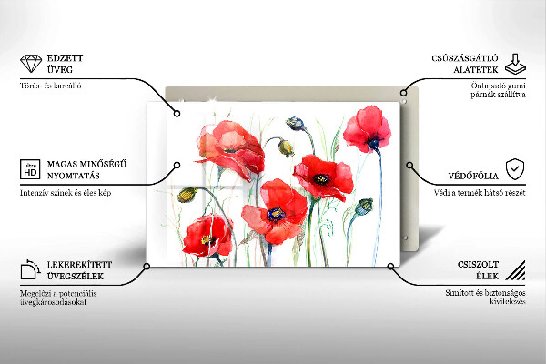 Chopping board glass Red flowers