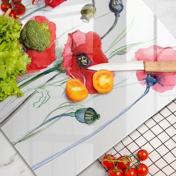 Chopping board glass Red flowers
