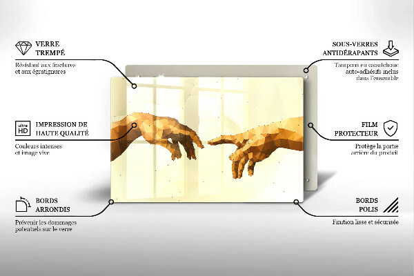 Glass cutting board Creation of Adam hands