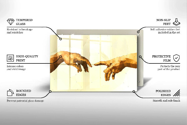 Glass cutting board Creation of Adam hands