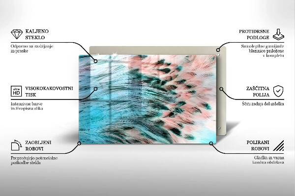 Glass cutting board Boho bird feathers