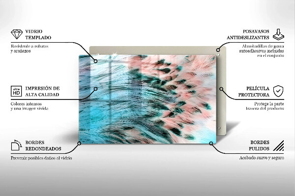 Glass cutting board Boho bird feathers