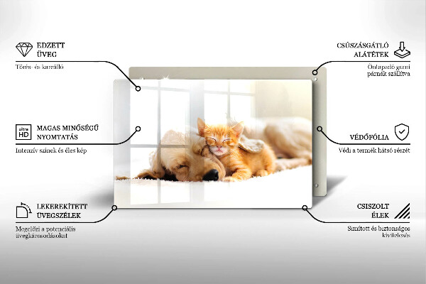 Chopping board glass Animals dog and cat