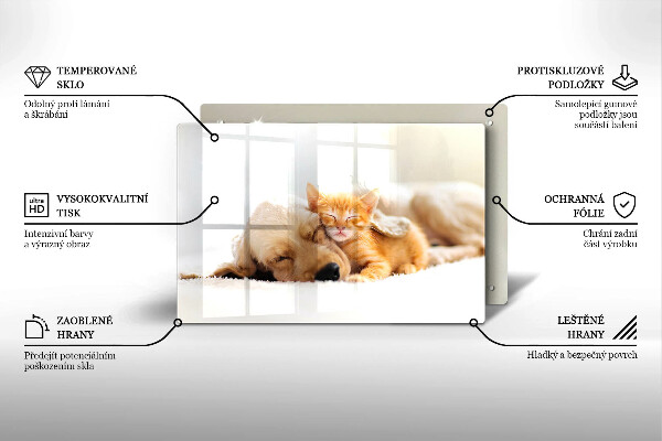 Chopping board glass Animals dog and cat