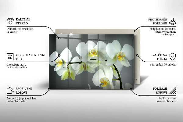 Chopping board glass White orchid flowers
