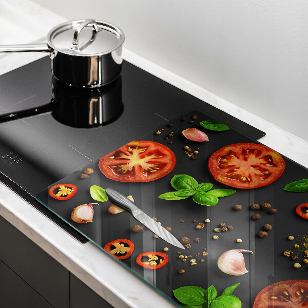 Chopping board glass Tomatoes and spices