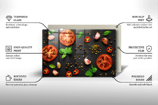 Chopping board glass Tomatoes and spices