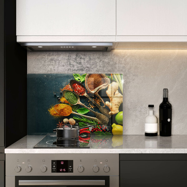 Glass kitchen board Kitchen spices of spoon