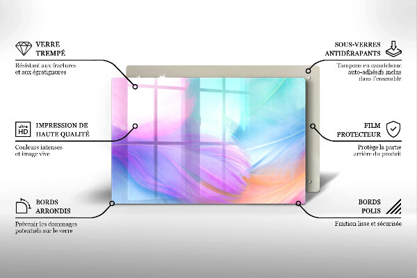 Glass kitchen board Pastel feathers