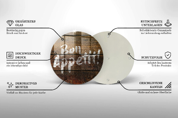 Chopping board glass Boards inscription Bon Appetit