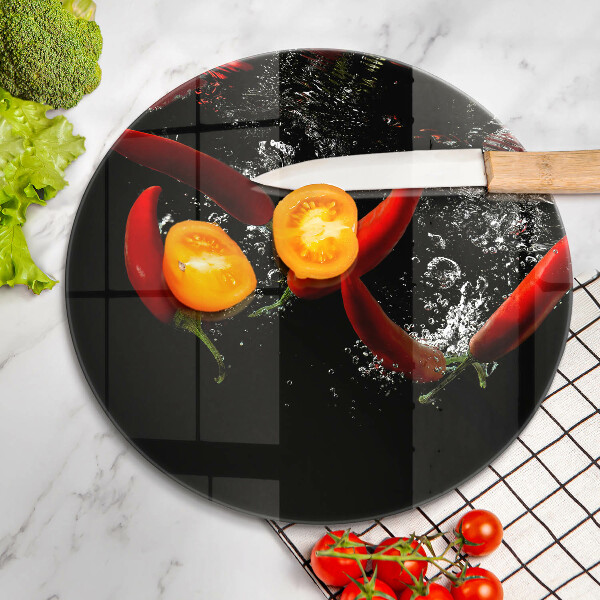 Glass worktop protector Chili peppers in water