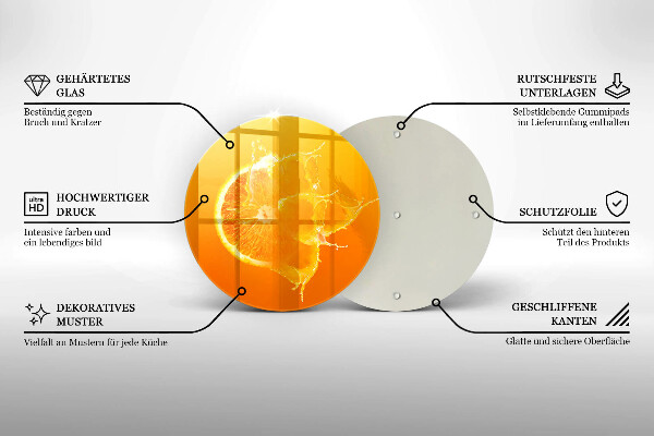 Chopping board glass Juicy fruit of orange