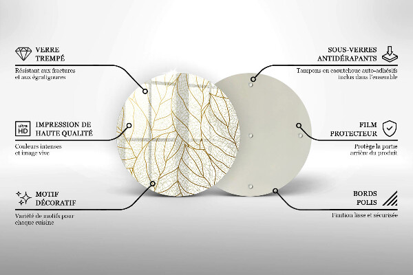 Glass worktop saver Line-art leaves pattern