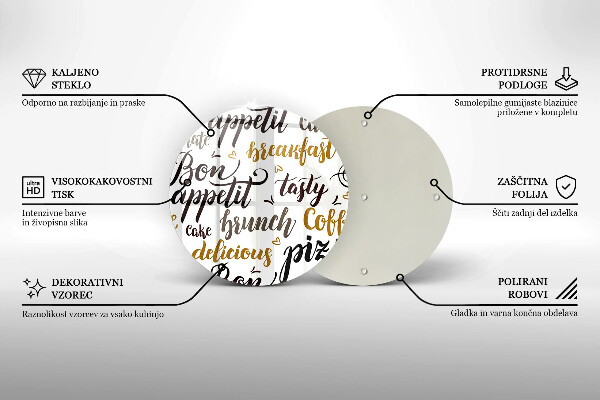 Chopping board glass Text Bon Appetit