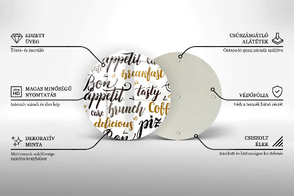 Chopping board glass Text Bon Appetit