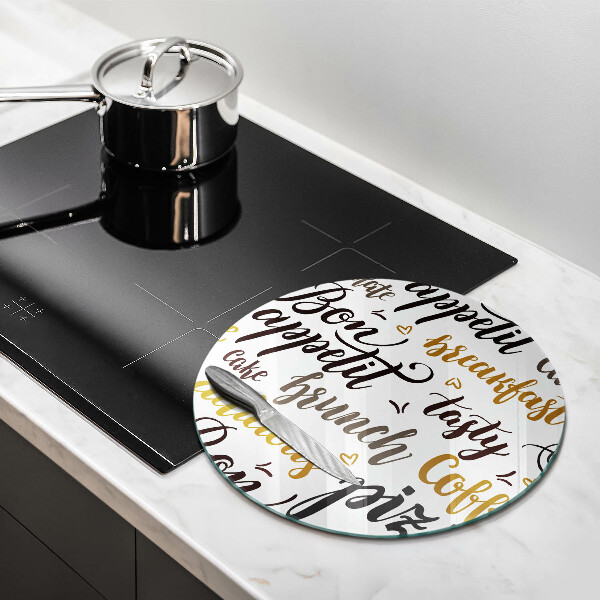 Chopping board glass Text Bon Appetit