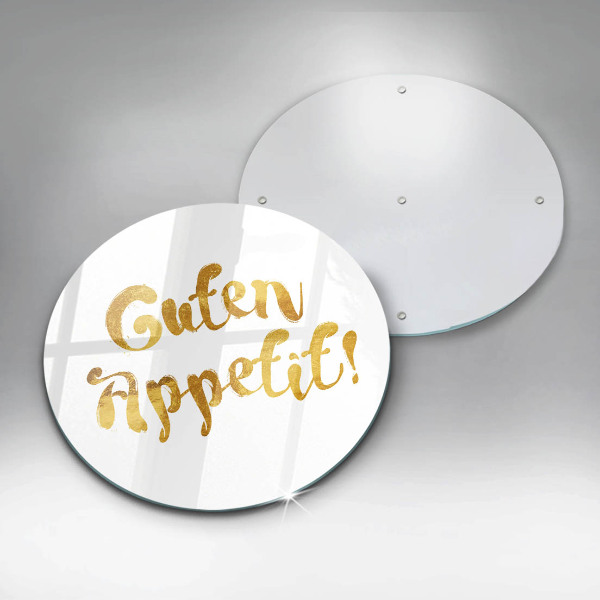 Chopping board glass The inscription GUTEN APPETIT!