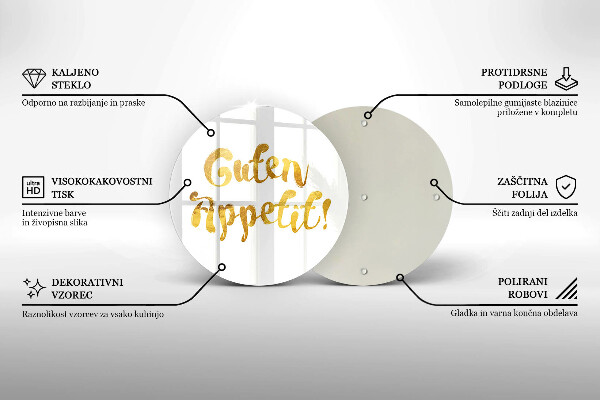 Chopping board glass The inscription GUTEN APPETIT!