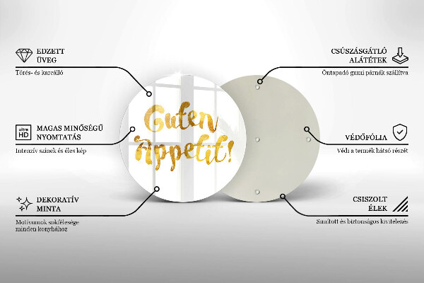 Chopping board glass The inscription GUTEN APPETIT!