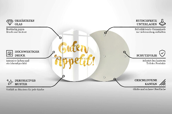 Chopping board glass The inscription GUTEN APPETIT!
