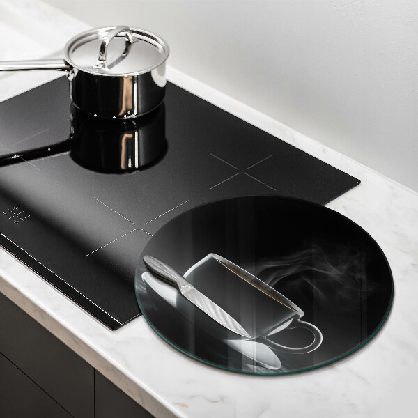Cutting board Hot cup of coffee