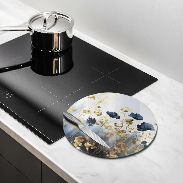 Cutting board Blue and golden flowers