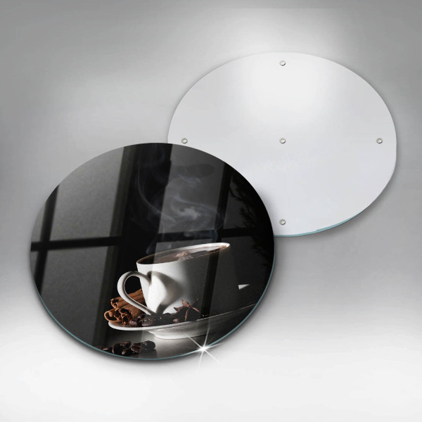 Glass worktop saver A cup of hot coffee