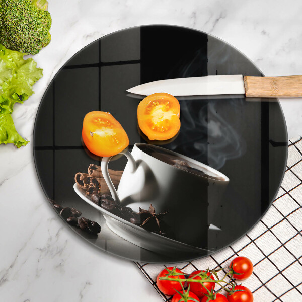 Glass worktop saver A cup of hot coffee