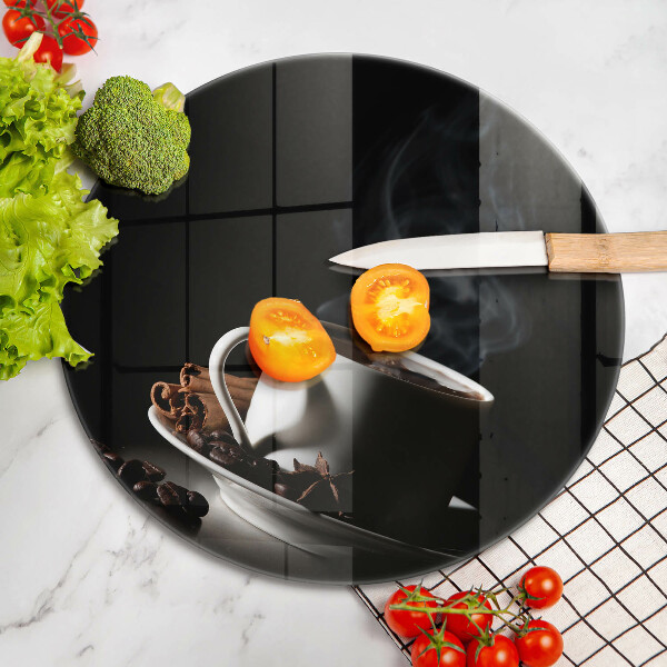 Glass worktop saver A cup of hot coffee