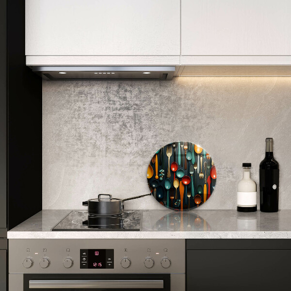 Cutting board Colorful spoons and forks