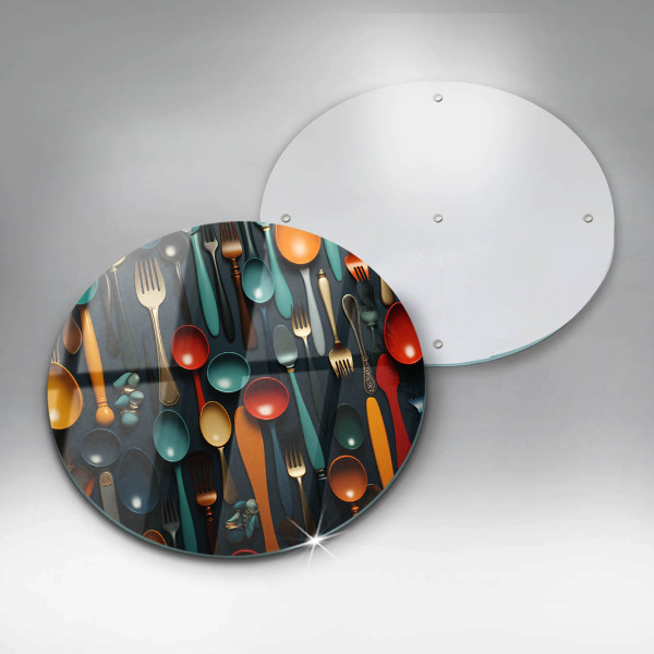 Cutting board Colorful spoons and forks