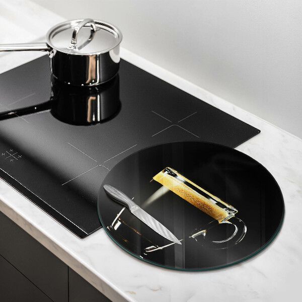 Cutting board A glass of black coffee