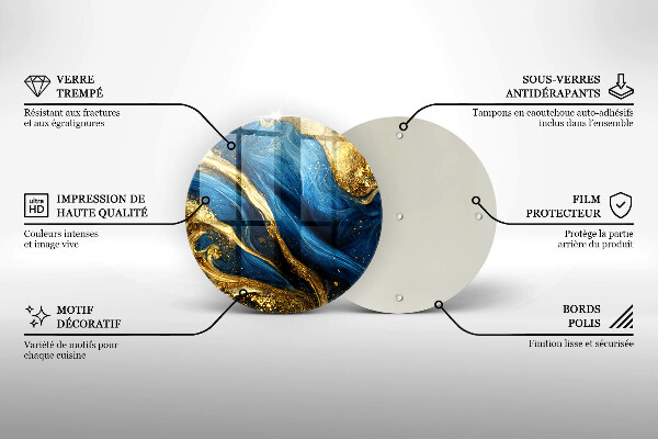 Chopping board glass Blue-gold marble
