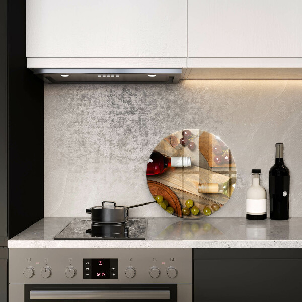 Chopping board glass Bottles of wine and grapes