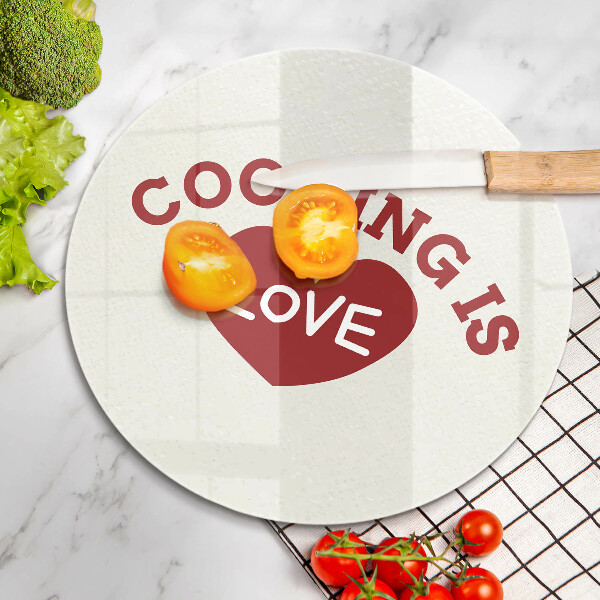 Chopping board glass The inscription Cooking is love