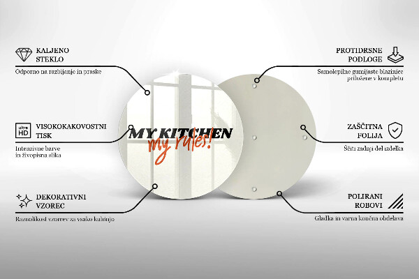 Chopping board glass The inscription My Kitchen My Rules