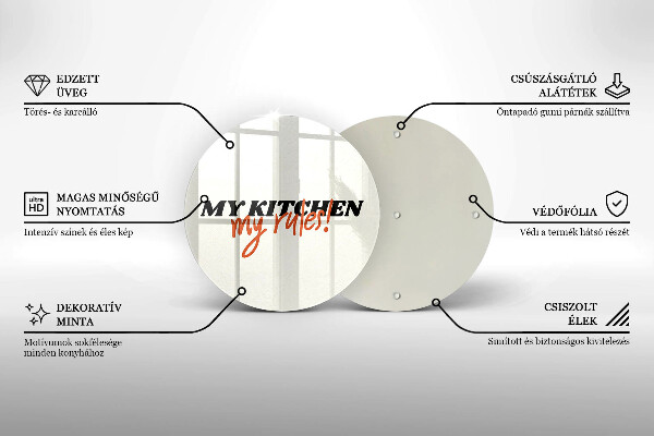 Chopping board glass The inscription My Kitchen My Rules