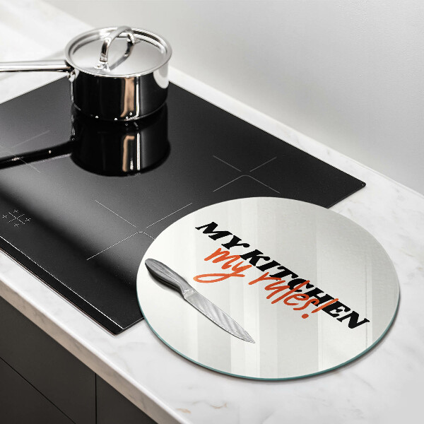 Chopping board glass The inscription My Kitchen My Rules