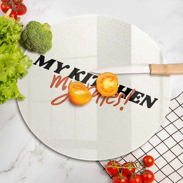 Chopping board glass The inscription My Kitchen My Rules