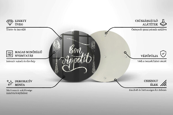 Chopping board glass The inscription Bon Appetit