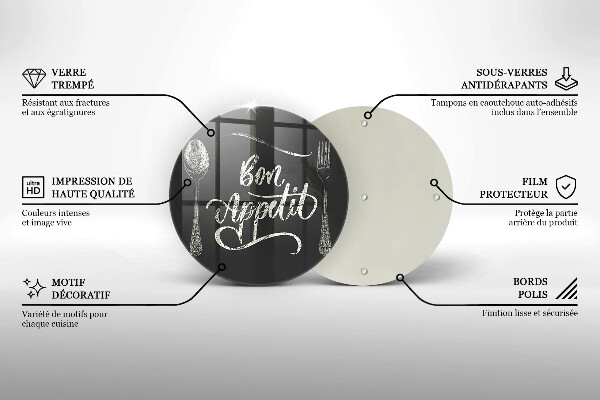 Chopping board glass The inscription Bon Appetit